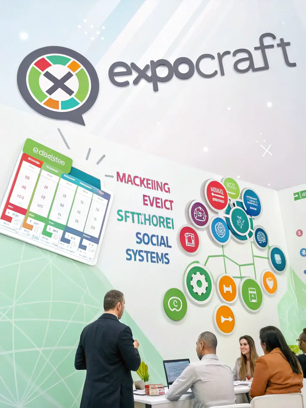 A schedule graphic for the 'Creative Industries Expo', featuring workshops on design, marketing, and content creation.