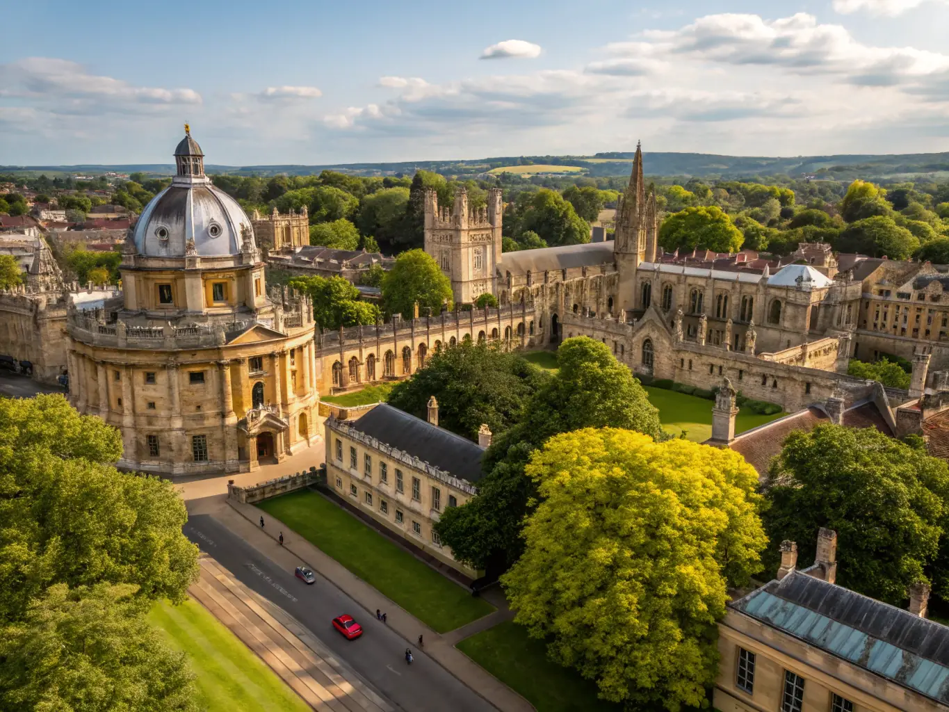 A scenic view of Cambridge University's historic buildings, symbolizing the city's strong focus on research and development and its impact on the local startup ecosystem.