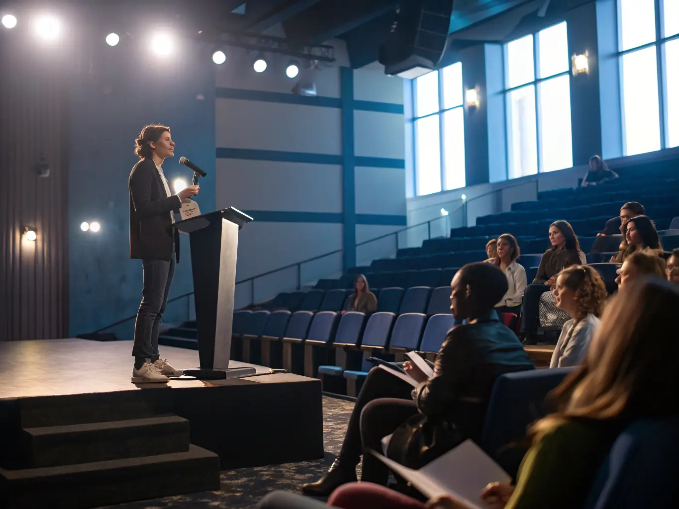 A professional photograph of a speaker presenting at a business conference in Edinburgh, highlighting the event's focus on entrepreneurship and business development.